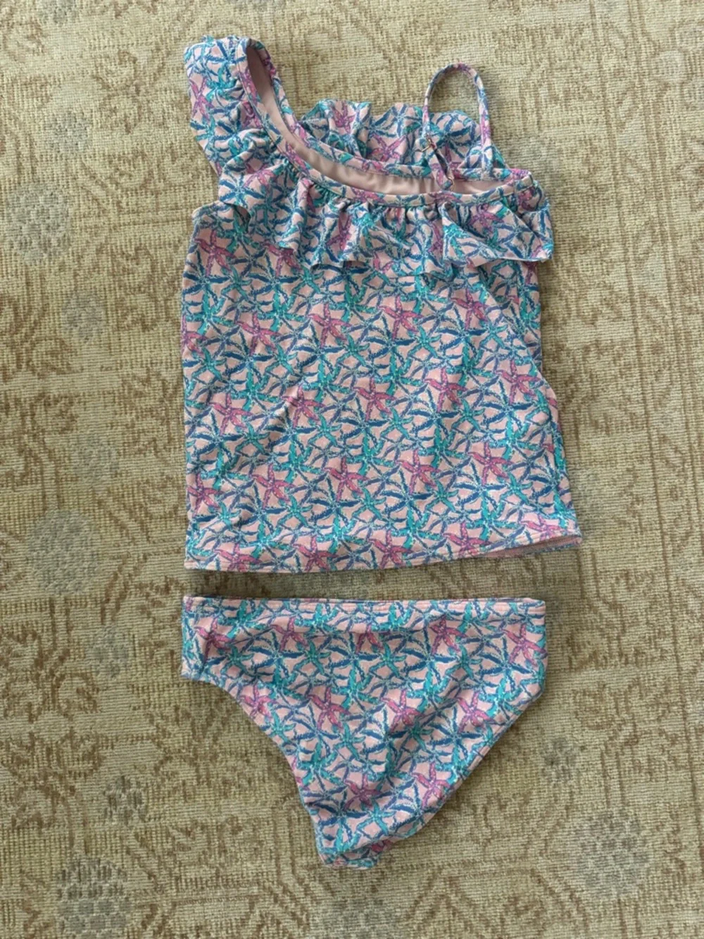 Vineyard Vines Girls Two-Piece Ruffled One-Shoulder Tankini Set
